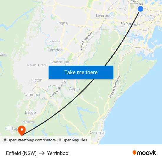 Enfield (NSW) to Yerrinbool map