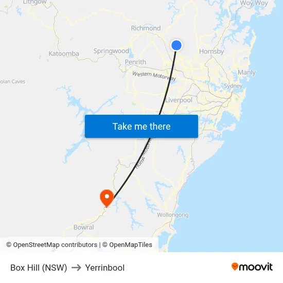 Box Hill (NSW) to Yerrinbool map