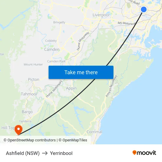 Ashfield (NSW) to Yerrinbool map