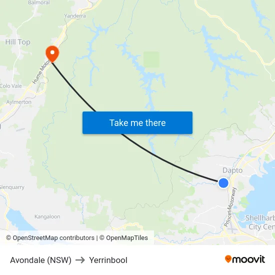 Avondale (NSW) to Yerrinbool map