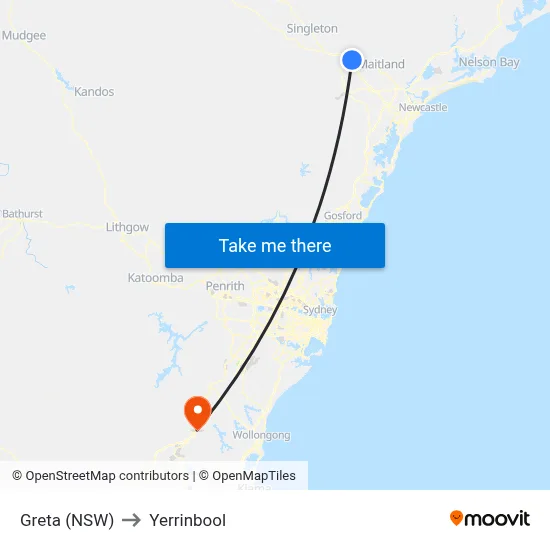 Greta (NSW) to Yerrinbool map