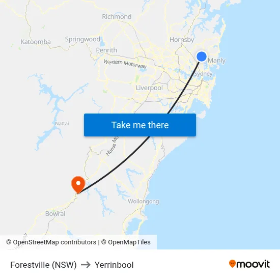 Forestville (NSW) to Yerrinbool map