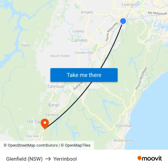 Glenfield (NSW) to Yerrinbool map