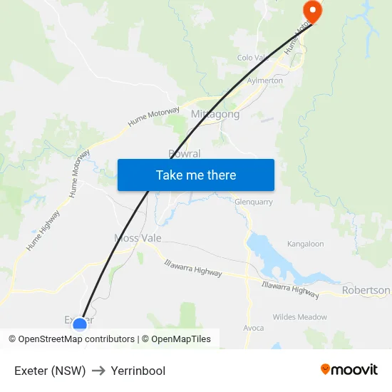 Exeter (NSW) to Yerrinbool map