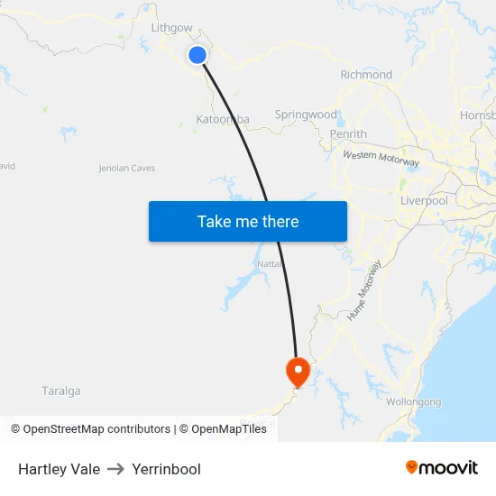 Hartley Vale to Yerrinbool map