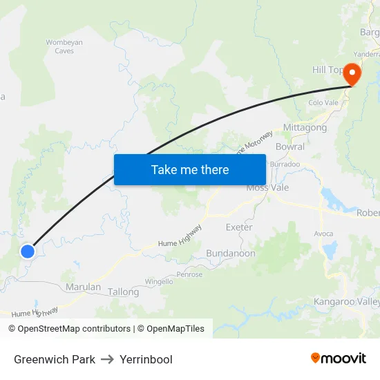 Greenwich Park to Yerrinbool map