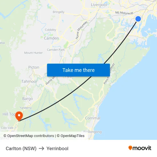 Carlton (NSW) to Yerrinbool map