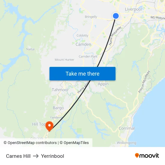 Carnes Hill to Yerrinbool map