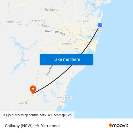 Collaroy (NSW) to Yerrinbool map
