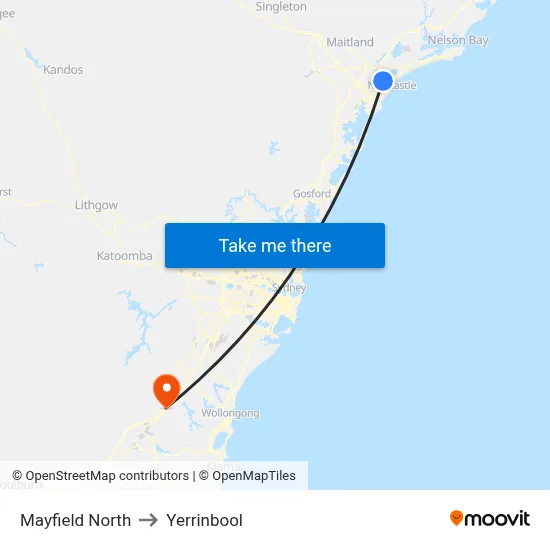 Mayfield North to Yerrinbool map