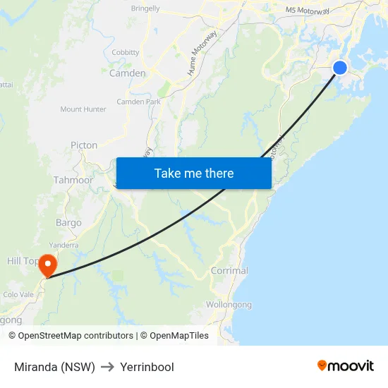 Miranda (NSW) to Yerrinbool map