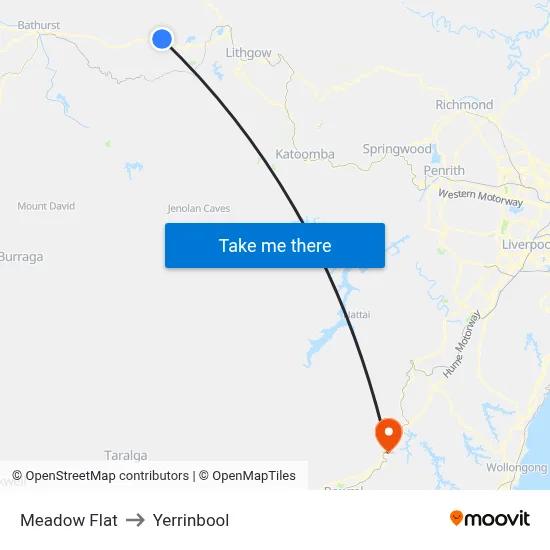 Meadow Flat to Yerrinbool map