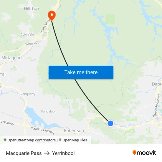 Macquarie Pass to Yerrinbool map