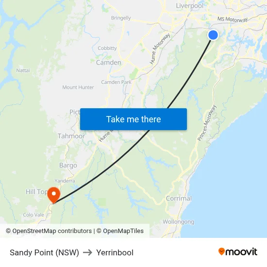 Sandy Point (NSW) to Yerrinbool map
