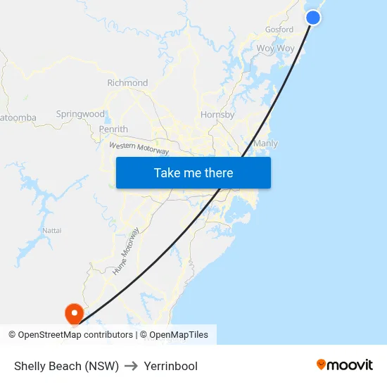 Shelly Beach (NSW) to Yerrinbool map