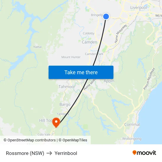 Rossmore (NSW) to Yerrinbool map