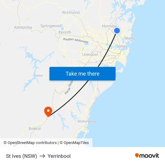 St Ives (NSW) to Yerrinbool map