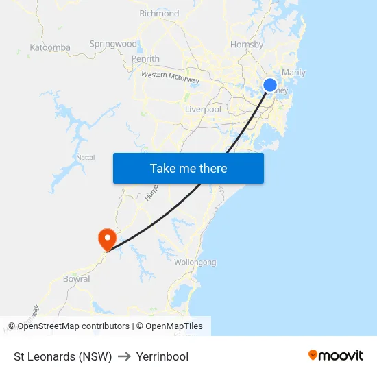 St Leonards (NSW) to Yerrinbool map