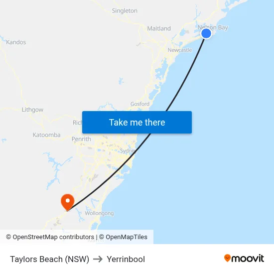 Taylors Beach (NSW) to Yerrinbool map