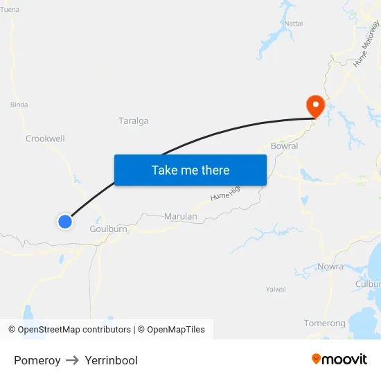 Pomeroy to Yerrinbool map
