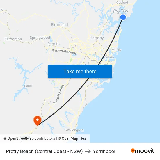 Pretty Beach (Central Coast - NSW) to Yerrinbool map
