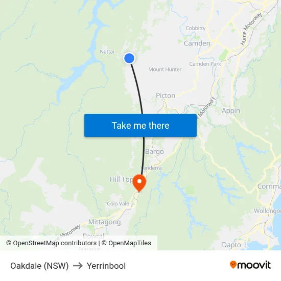 Oakdale (NSW) to Yerrinbool map