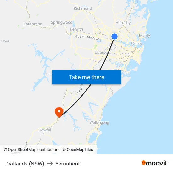 Oatlands (NSW) to Yerrinbool map