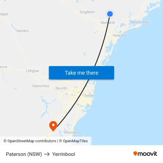 Paterson (NSW) to Yerrinbool map