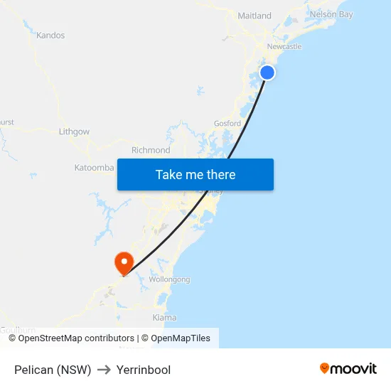 Pelican (NSW) to Yerrinbool map