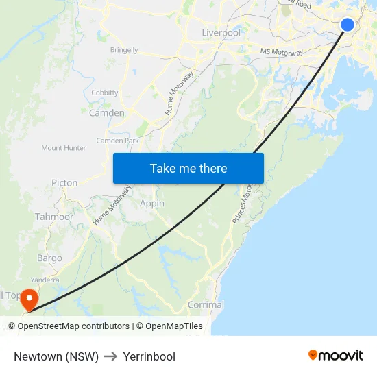 Newtown (NSW) to Yerrinbool map