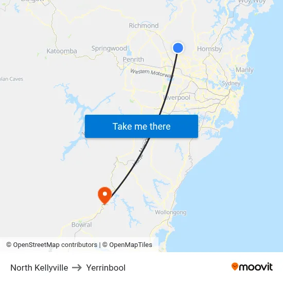 North Kellyville to Yerrinbool map