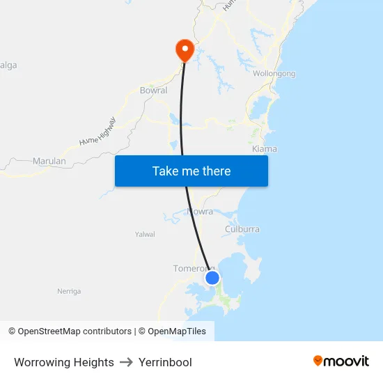 Worrowing Heights to Yerrinbool map