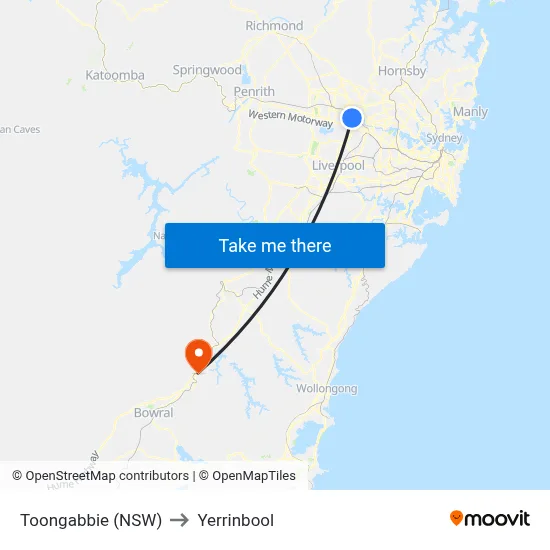 Toongabbie (NSW) to Yerrinbool map