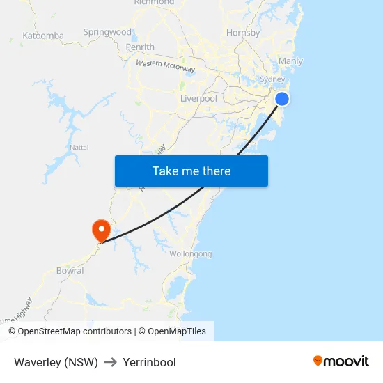 Waverley (NSW) to Yerrinbool map