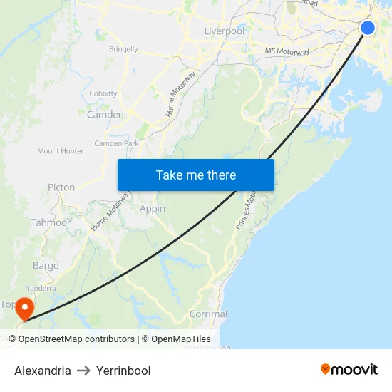 Alexandria to Yerrinbool map