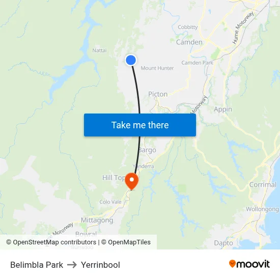 Belimbla Park to Yerrinbool map