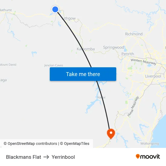 Blackmans Flat to Yerrinbool map
