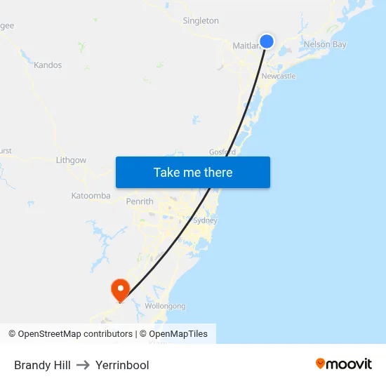 Brandy Hill to Yerrinbool map