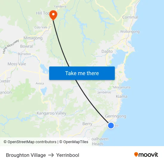 Broughton Village to Yerrinbool map