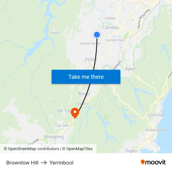 Brownlow Hill to Yerrinbool map