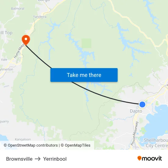 Brownsville to Yerrinbool map