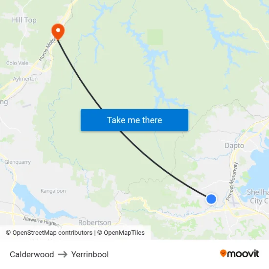 Calderwood to Yerrinbool map