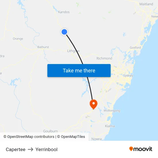 Capertee to Yerrinbool map