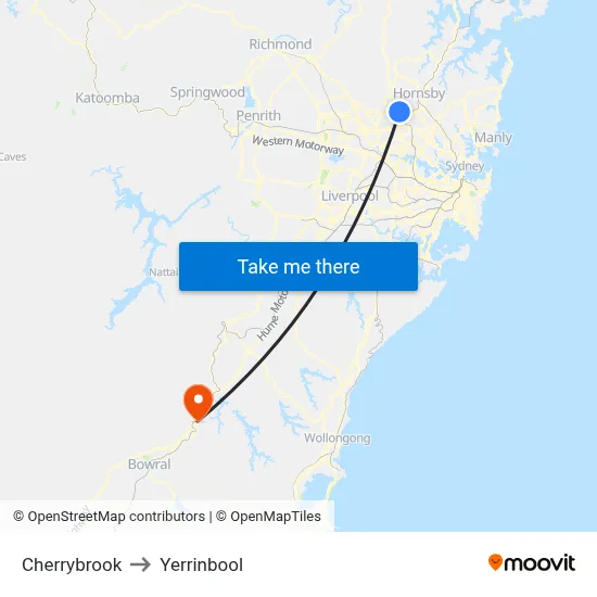 Cherrybrook to Yerrinbool map