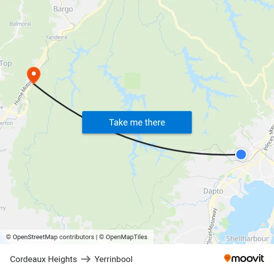 Cordeaux Heights to Yerrinbool map