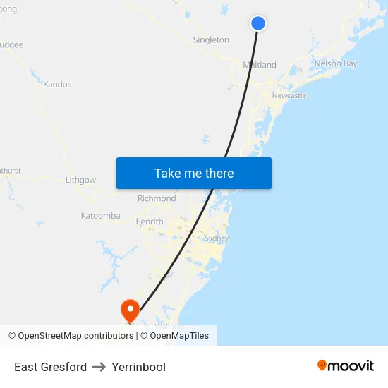 East Gresford to Yerrinbool map