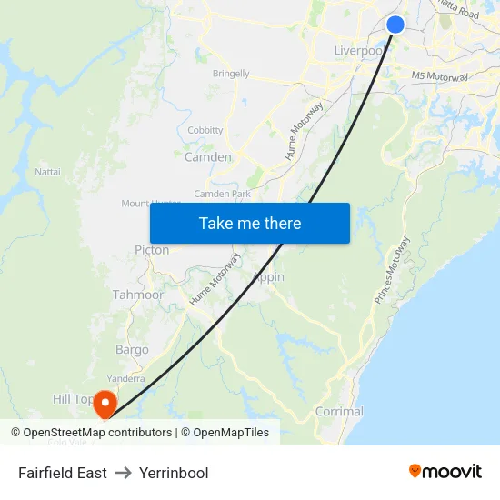 Fairfield East to Yerrinbool map