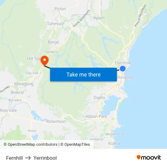 Fernhill to Yerrinbool map