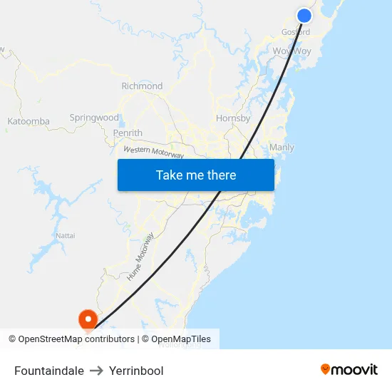 Fountaindale to Yerrinbool map