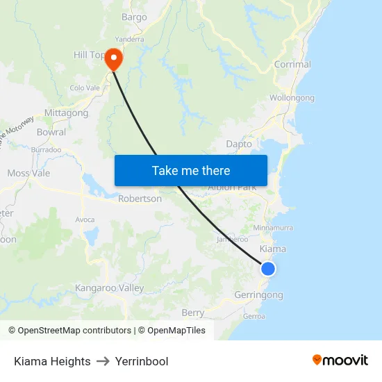 Kiama Heights to Yerrinbool map